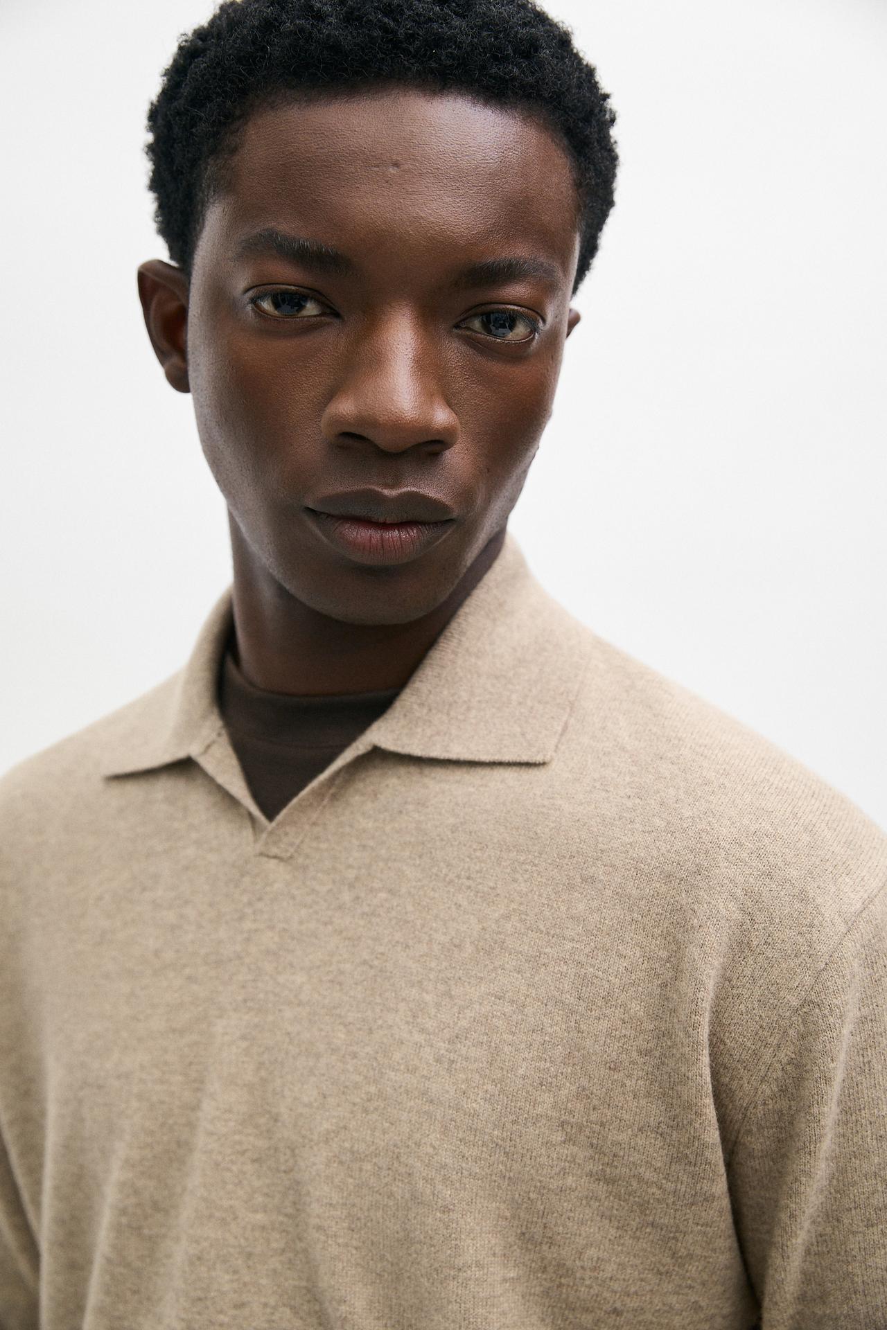 100% wool knit polo sweater — Beige / Green