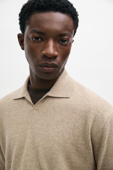 100% wool knit polo sweater — Beige / Green 1