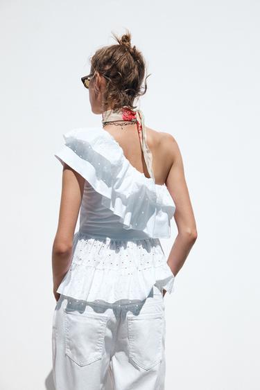ASYMMETRIC EMBROIDERED TOP - White by Zara - Image 3