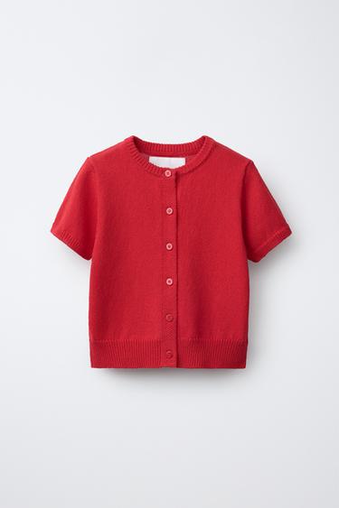 Zara SHORT SLEEVE KNIT CARDIGAN - Red