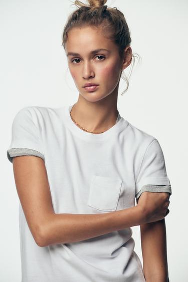 T-SHIRT DÉLAVÉ AVEC POCHE - Blanc de Zara - Image 3
