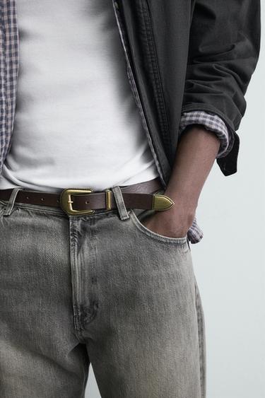LEATHER BELT WITH METAL TOECAP - Brown by Zara - Image 1