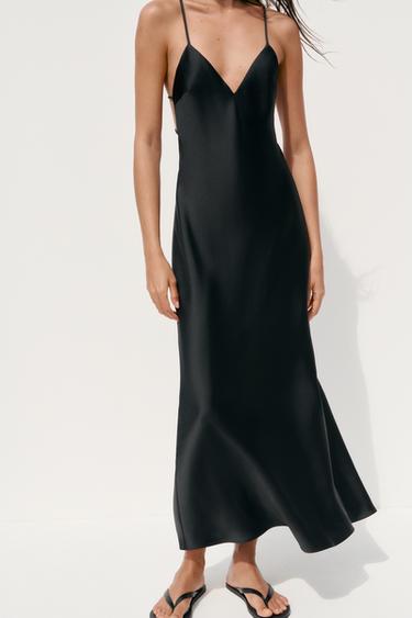 SATIN MIDI DRESS WITH CROSS STRAPS - Black by Zara - Image 1