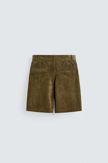 RELAXED FIT SUEDE BERMUDA SHORTS - Khaki by Zara - Image 7