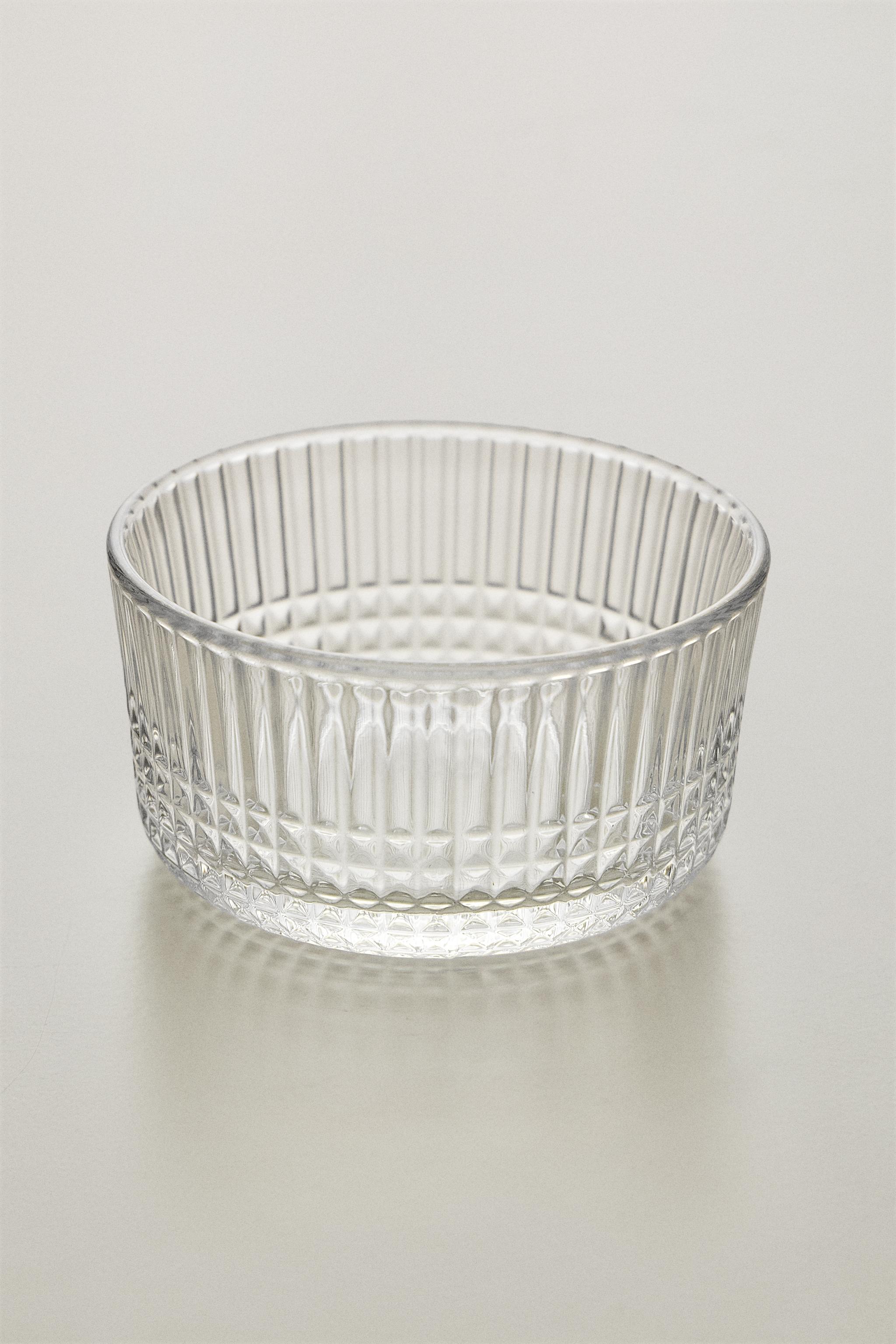 MINI GLASS BOWL WITH RAISED GEOMETRIC DESIGN — Transparent