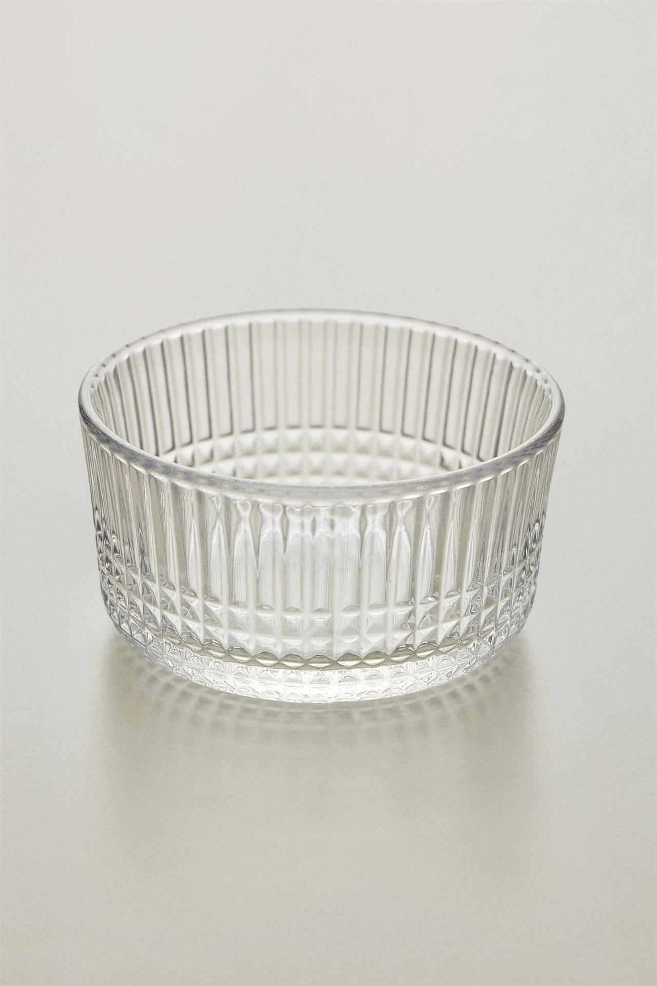 MINI GLASS BOWL WITH RAISED GEOMETRIC DESIGN — Transparent