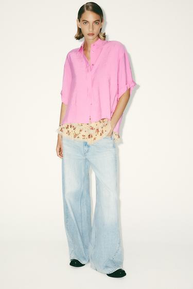 CAMISA FLUIDA MANGA CORTA - Rosa pastel de Zara