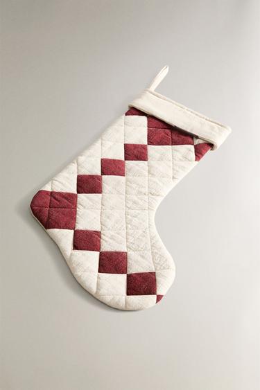 CHRISTMAS PATCHWORK STOCKING DECORATION - Light beige by Zara - Image 1