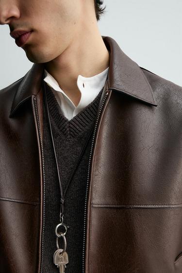 LEATHER EFFECT JACKET - Brown by Zara