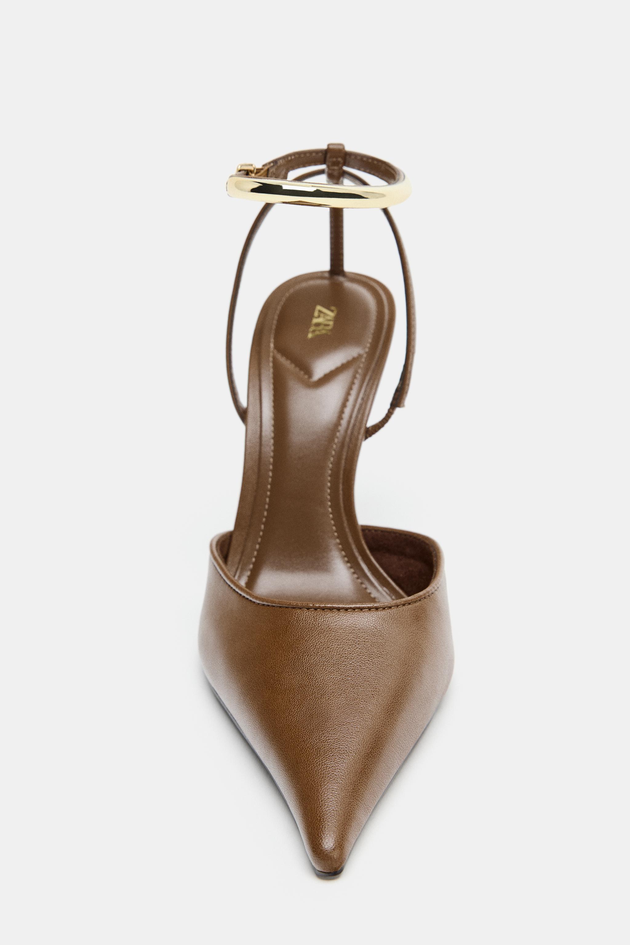 SAPATO DE SALTO COM DETALHE METÁLICO - Marrom | ZARA Brasil
