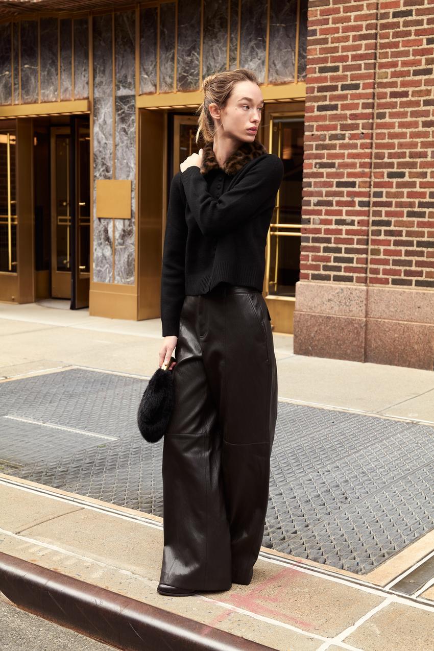 フェイクファー襟ニットジャケット - ブラック | ZARA Japan / 日本