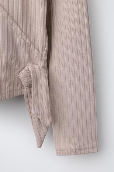 T-SHIRT CROISÉ CANNELÉ BALLET - rose poudré de Zara - Image 3