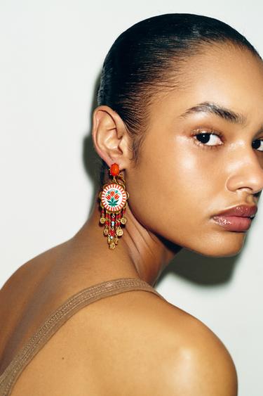 Zara FLORAL STONE EARRINGS - Golden