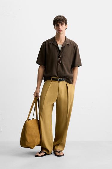 ÁO SƠ MI VẢI RŨ DÁNG RELAXED FIT - Màu sôcôla từ Zara