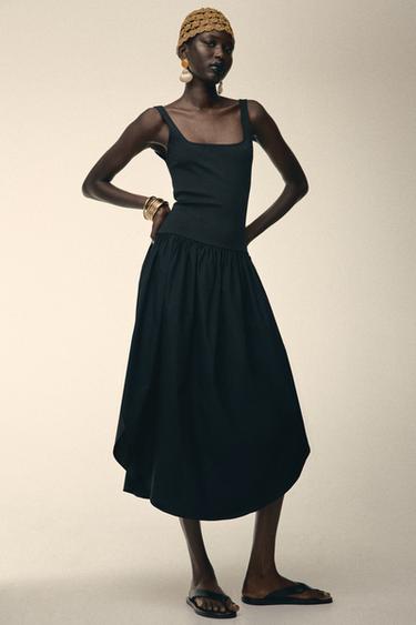 VESTIDO MIDI COMBINADO - Negro de Zara