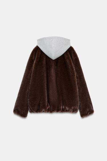 VESTE BIMATIÈRE À CAPUCHE EFFET FOURRURE - Marron de Zara - Image 7