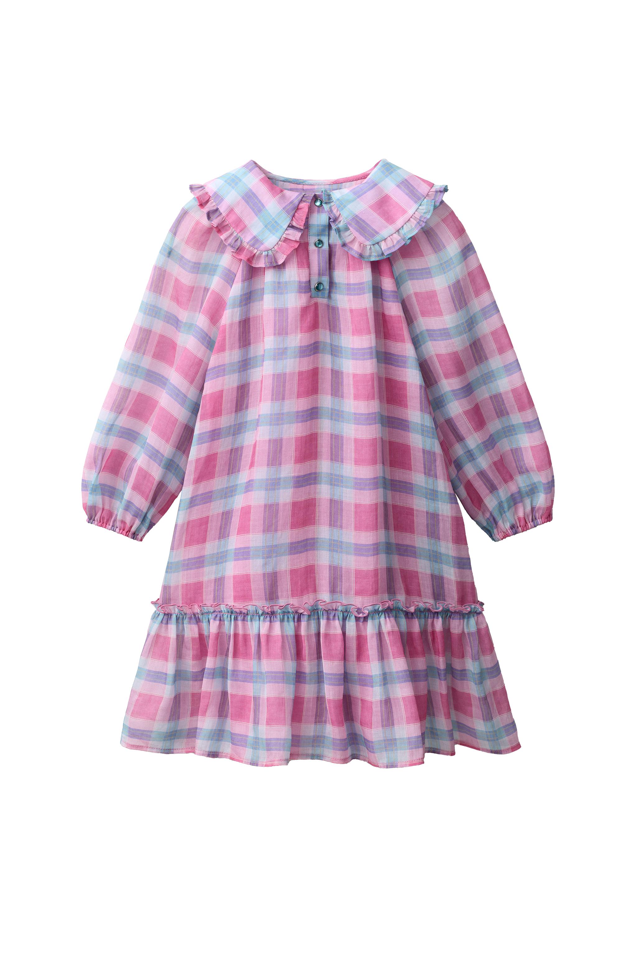 チェック柄ピーターパンカラーワンピース - ピンク | ZARA Japan / 日本