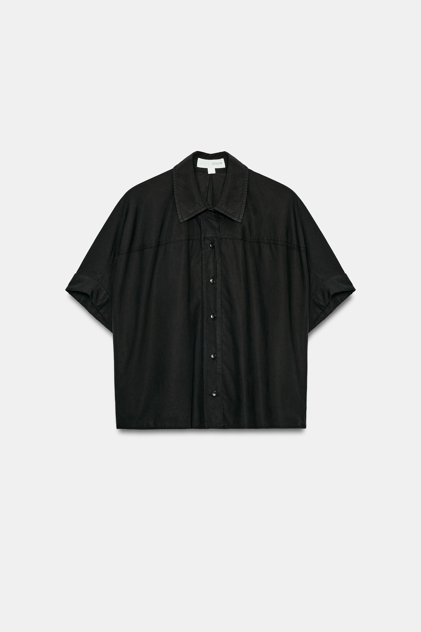 Женская рубашка Zara Flowy Short Sleeve, цвет: Чёрный — фото 5