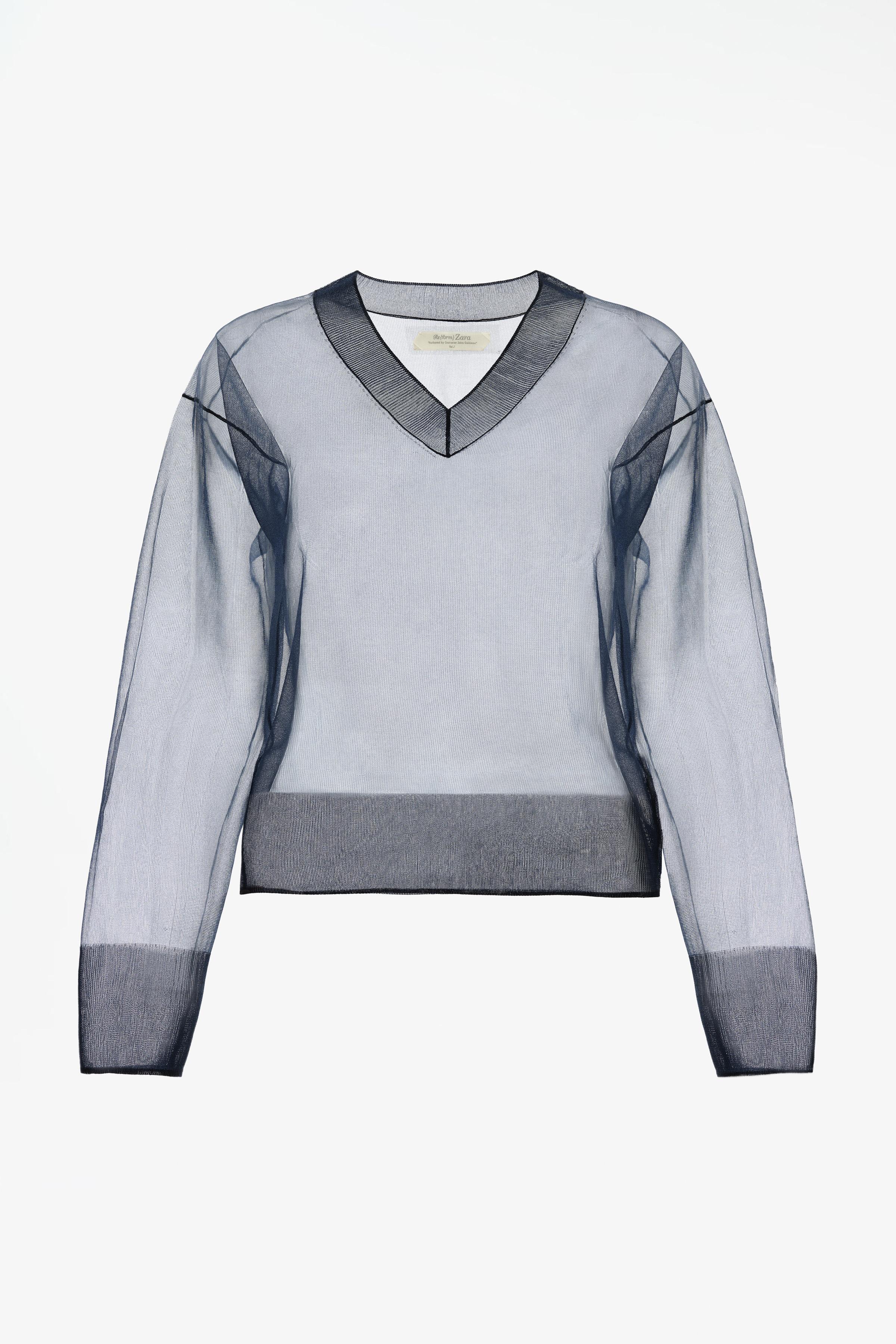 LIMITED EDITION SEMI-SHEER V-NECK SWEATER - White | ZARA United States