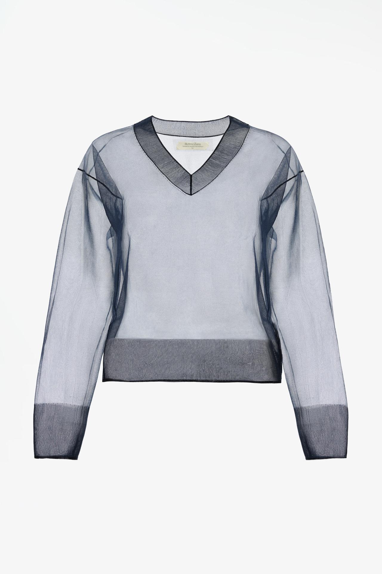 LIMITED EDITION SEMI-SHEER V-NECK SWEATER — Navy blue