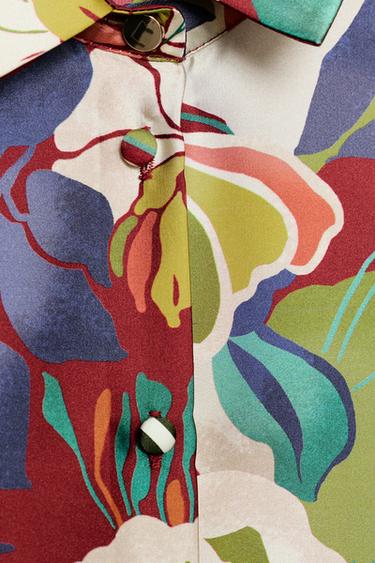 CHEMISE SATINÉE À IMPRIMÉ FLEURI - Multicolore de Zara - Image 4