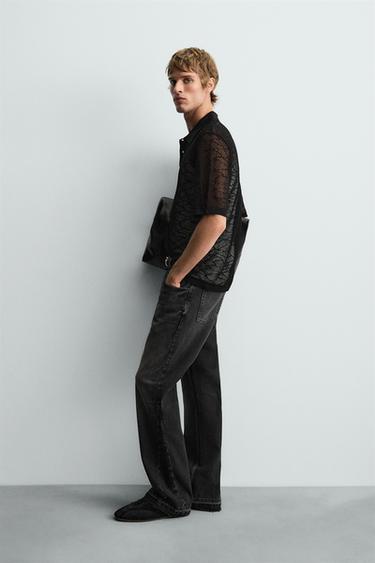 OPENWORK KNIT POLO SHIRT - Black by Zara - Image 3