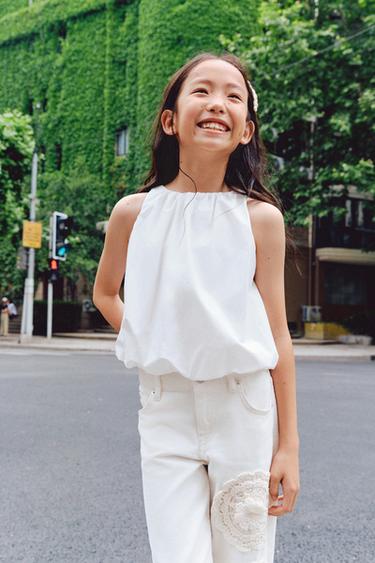 Zara 府綢蓬蓬上衣 - 白色
