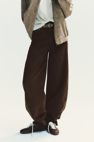 TRF BAGGY BARREL MID-WAIST JEANS - Brown by Zara