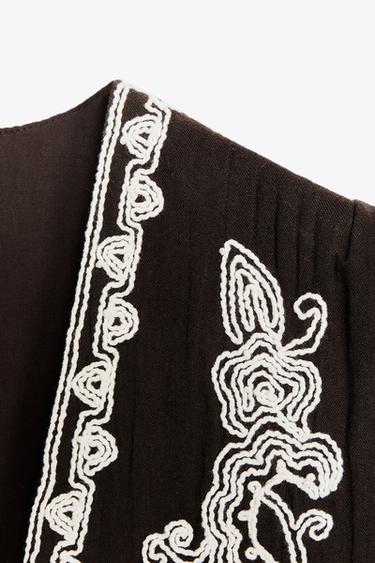 EMBROIDERED OPEN WAISTCOAT - Brown by Zara - Image 7