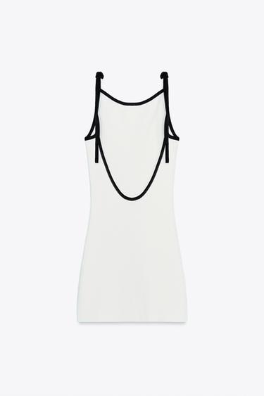 ROBE COURTE EN MAILLE LACETS CONTRASTE - Blanc de Zara - Image 4