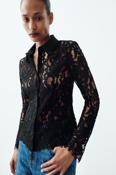 Zara LACE SHIRT ZW COLLECTION - Black