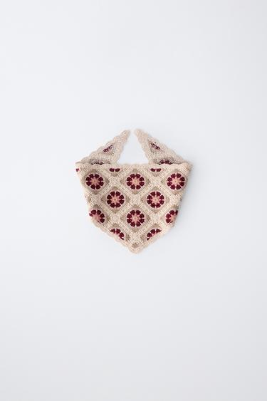 CROCHET FLORAL KNIT BANDANA - Light beige by Zara