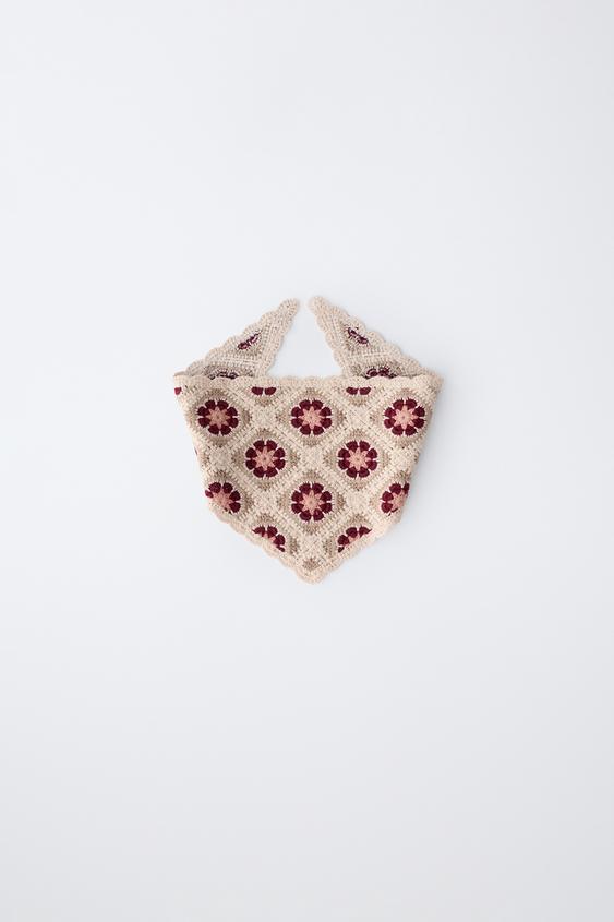 CROCHET FLORAL KNIT BANDANNA - Light beige by Zara - Image 0