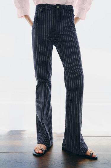 ZW COLLECTION HIGH-WAIST FLARE STRIPED JEANS - Blue by Zara - Image 1