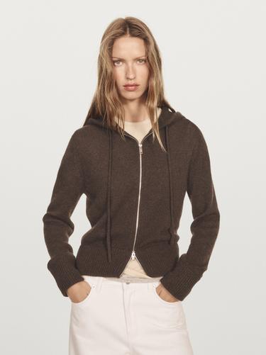 Chaqueta detalle capucha 100% cashmere - Marrón oscuro de Zara
