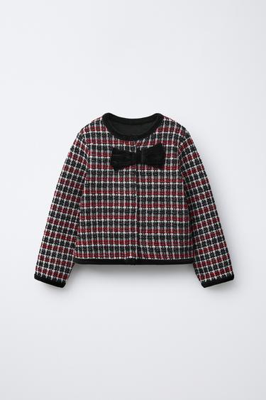 Zara 天鵝絨蝴蝶結紋理外套 - 黑色