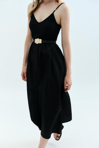 Zara BELTED COMBINATION MIDI DRESS - Black