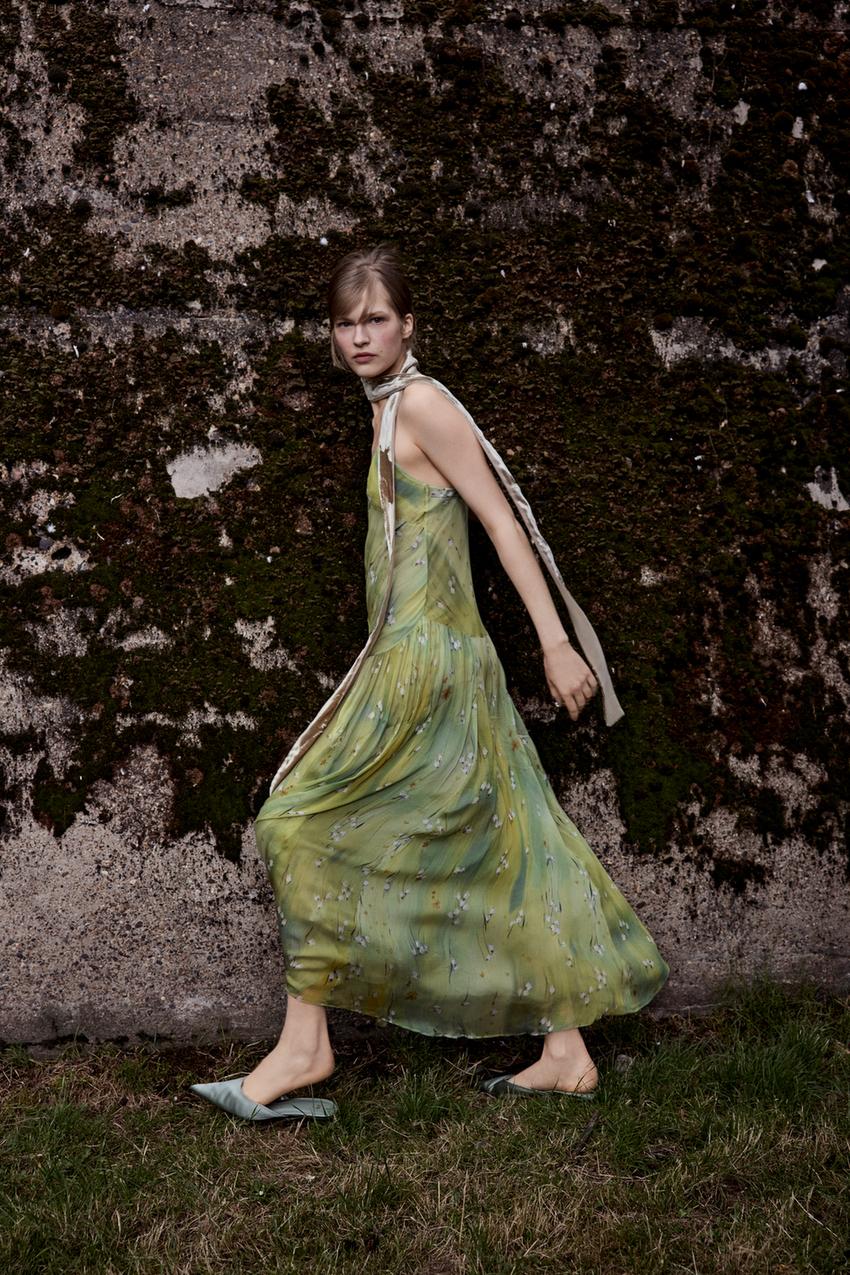 Vestidos Midi Zara Vestido Verde Zara Flores Rayas Marineras