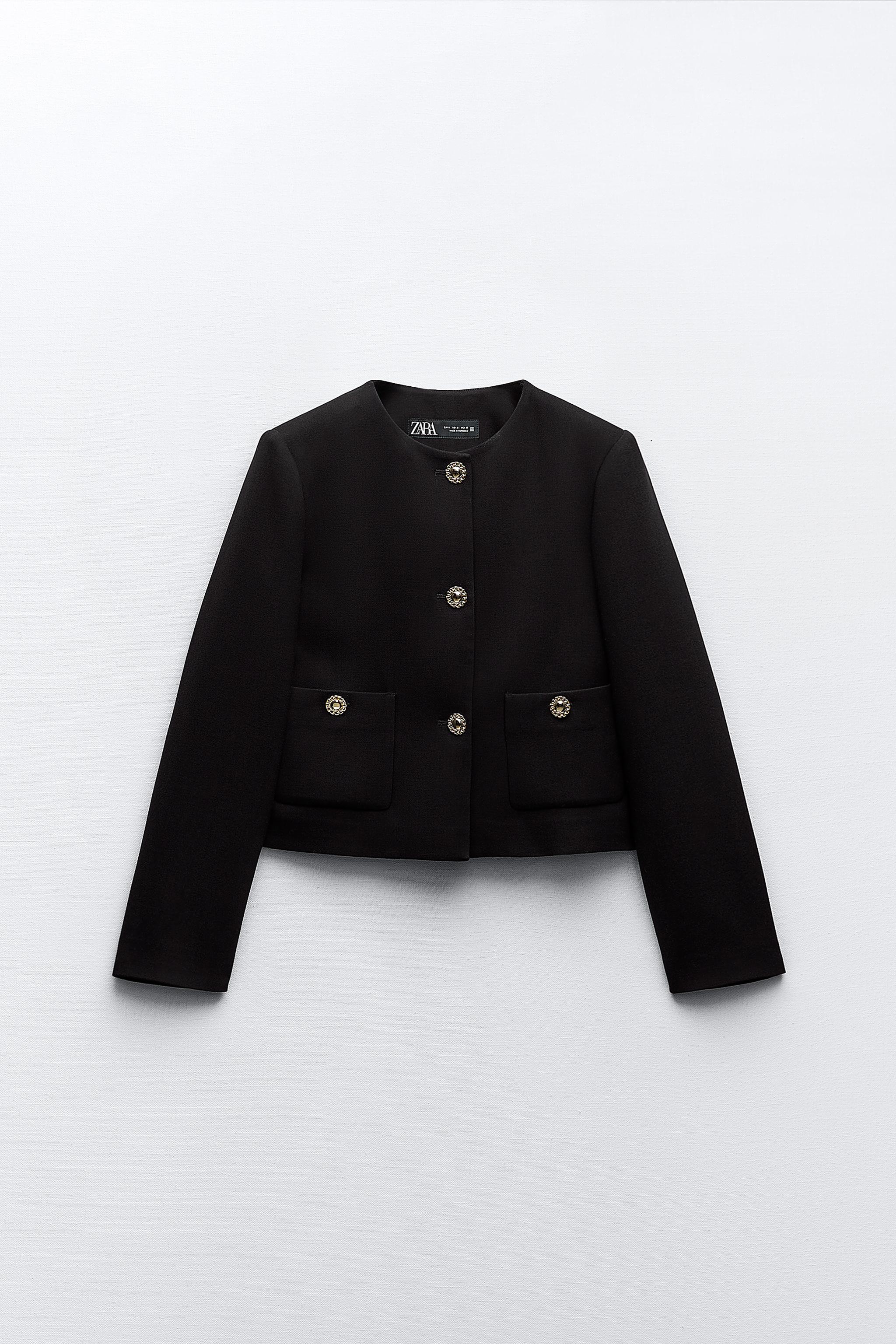 Zara black coat on sale with gold buttons