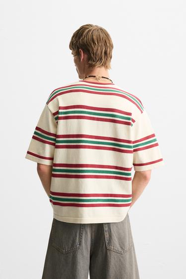 T-SHIRT EN MAILLE TEXTURÉE À RAYURES - Rouge de Zara - Image 3
