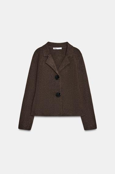 KNIT BLAZER WITH RHINESTONE BUTTONS - Brown by Zara - Image 5