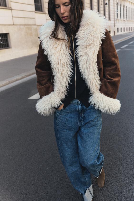 MATERIALKOMBINATION JACKE MIT FELLOPTIK - Braun von Zara - Bild 0