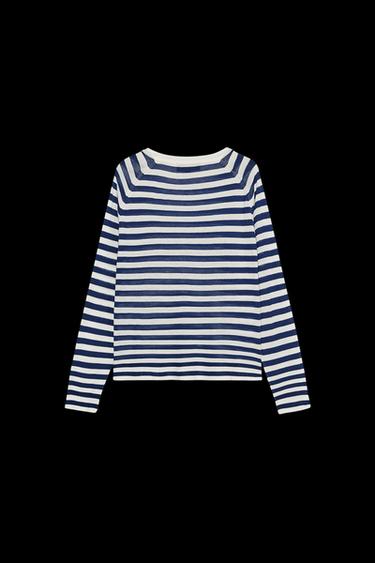 FINE KNIT STRIPED SWEATER - Ecru / Blue by Zara