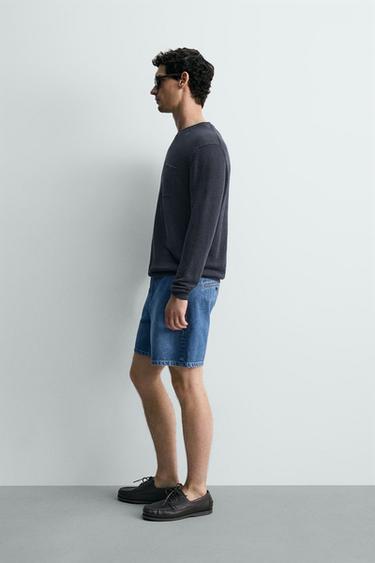 100% LINEN REGULAR FIT JUMPER - Navy blue by Zara - Image 3