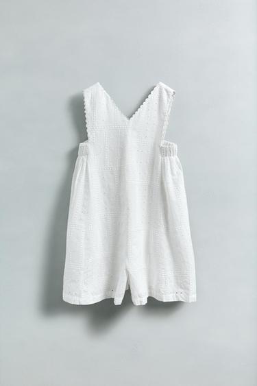 MACACÃO CURTO COM BORDADO SUÍÇO - Branco da Zara