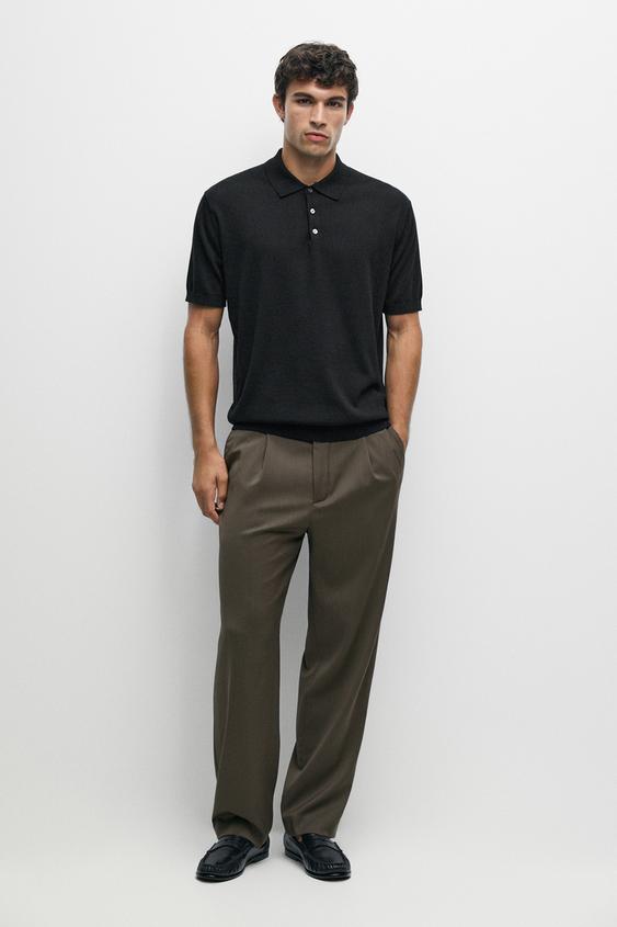Zara 100% cotton knit polo sweater - Black - Image 0