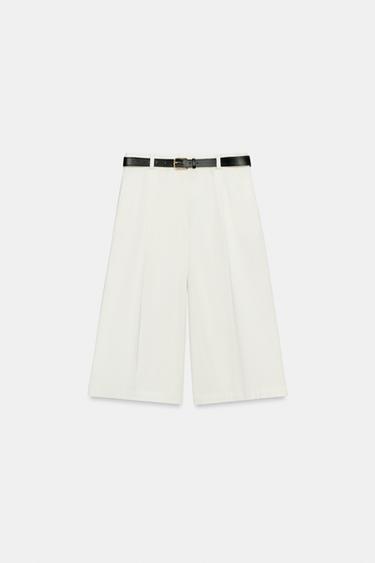 LONG BELTED BERMUDA SHORTS - White by Zara