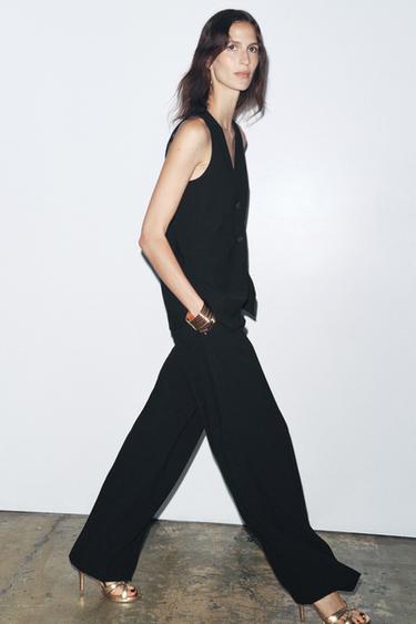 ZW COLLECTION WIDE-LEG DARTED TROUSERS - Black by Zara