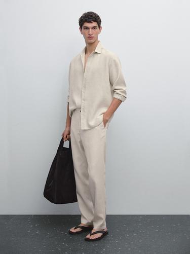 Pantalon regular fit 100 % lin - Sable de Zara - Image 0
