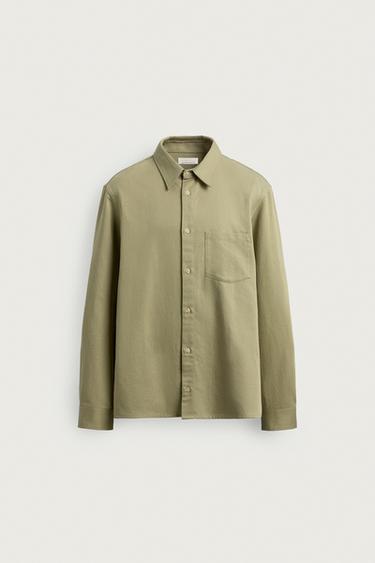 CAMISA DENIM FLUIDA REGULAR FIT - Verde / Cru da Zara